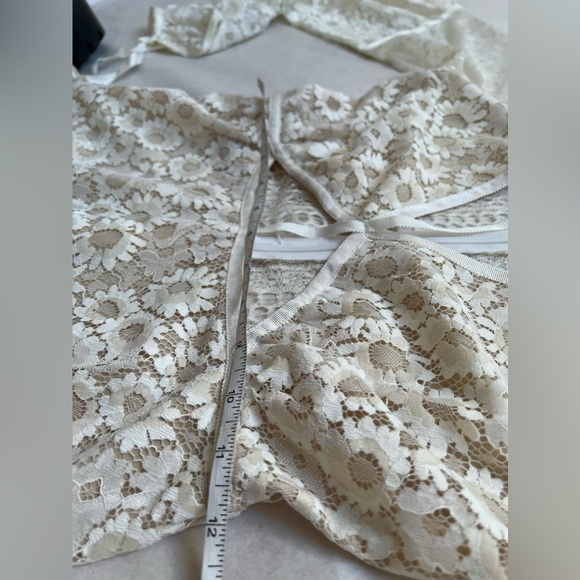 For Love & Lemons Daisy Dress Ivory Sz XS Mini Lace Long Balloon Sleeve V-neck - Picture 8 of 11